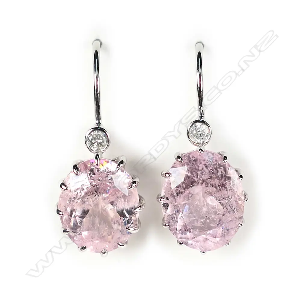 A pair of 14ct white gold morganite and diamond drop earrings Image 1++