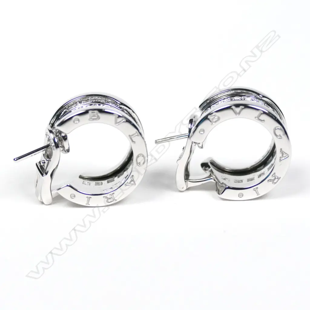 A pair of Bvlgari 18ct white gold and diamond earrings Image 1++