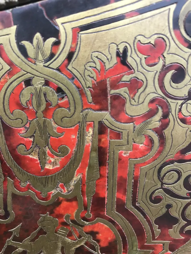 A 19thC French red tortoiseshell and cut brass Boulle marquetry bonheur du jour Image 1++