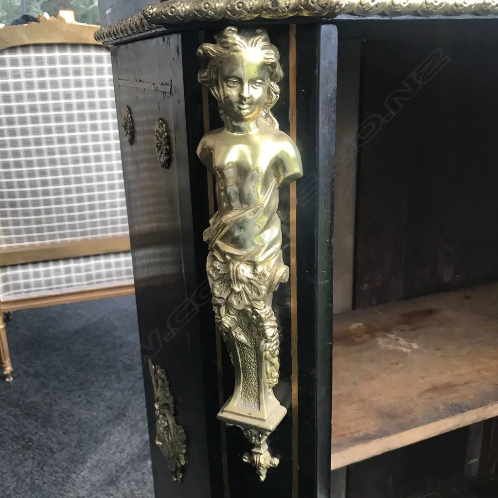 An impressive 19thC French ebonised and pietra dura pier cabinet Image 1++