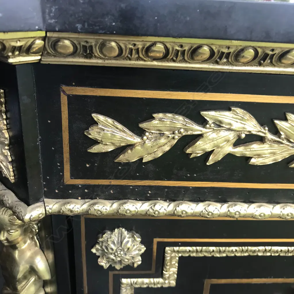 An impressive 19thC French ebonised and pietra dura pier cabinet Image 1++