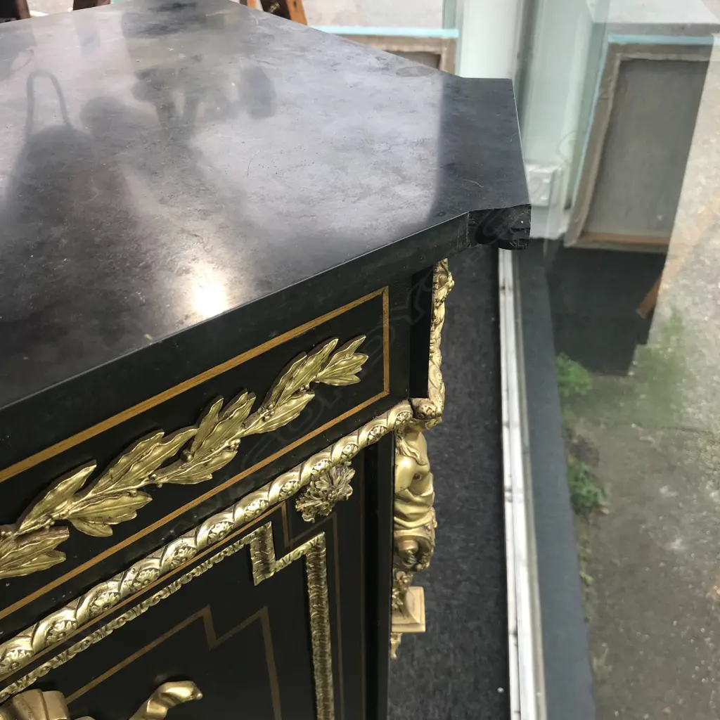 An impressive 19thC French ebonised and pietra dura pier cabinet Image 1++