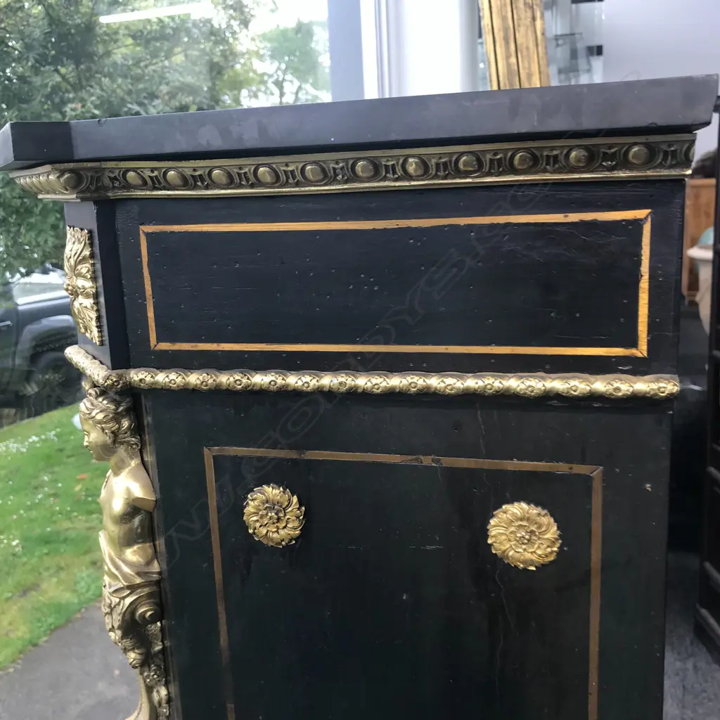 An impressive 19thC French ebonised and pietra dura pier cabinet Image 1++