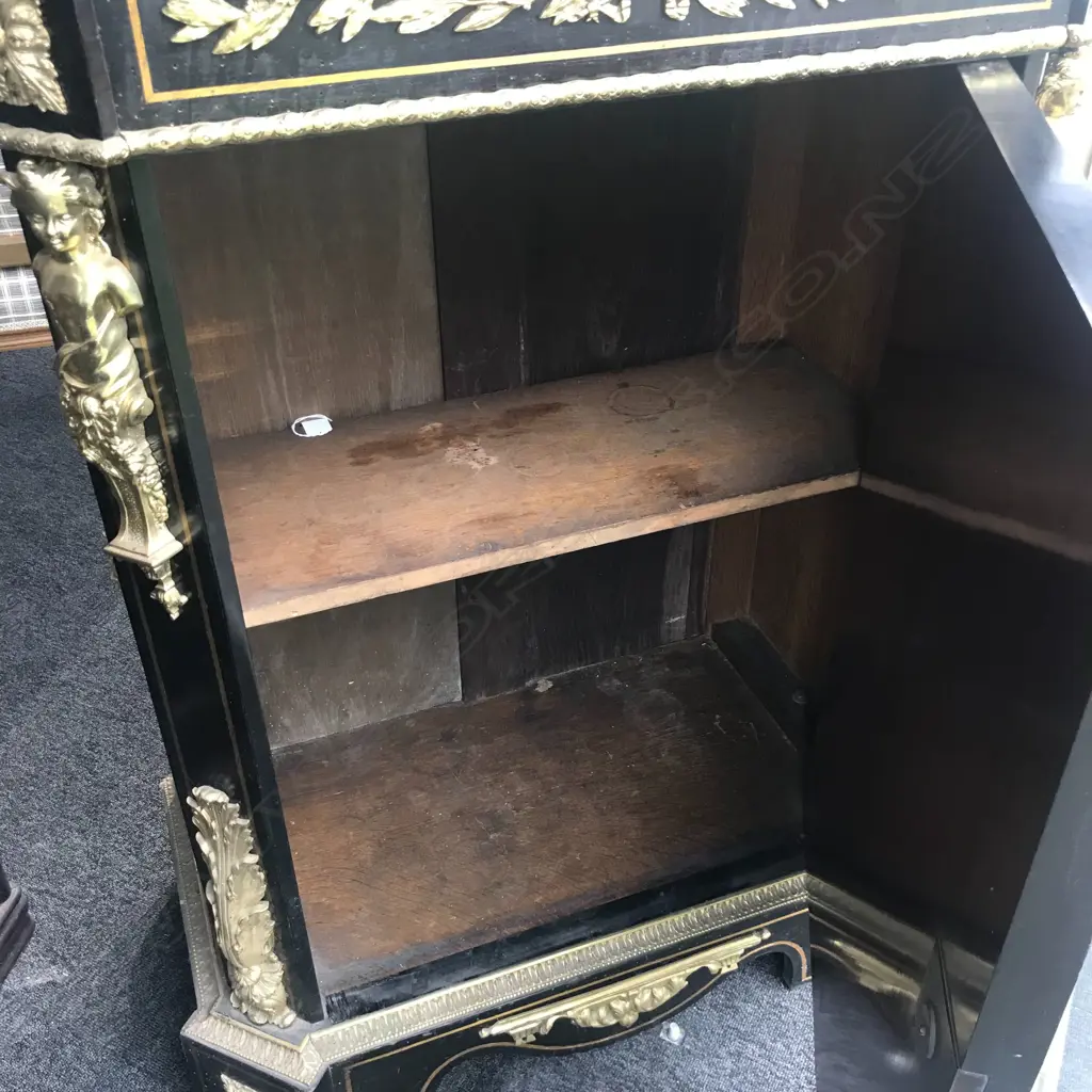 An impressive 19thC French ebonised and pietra dura pier cabinet Image 1++