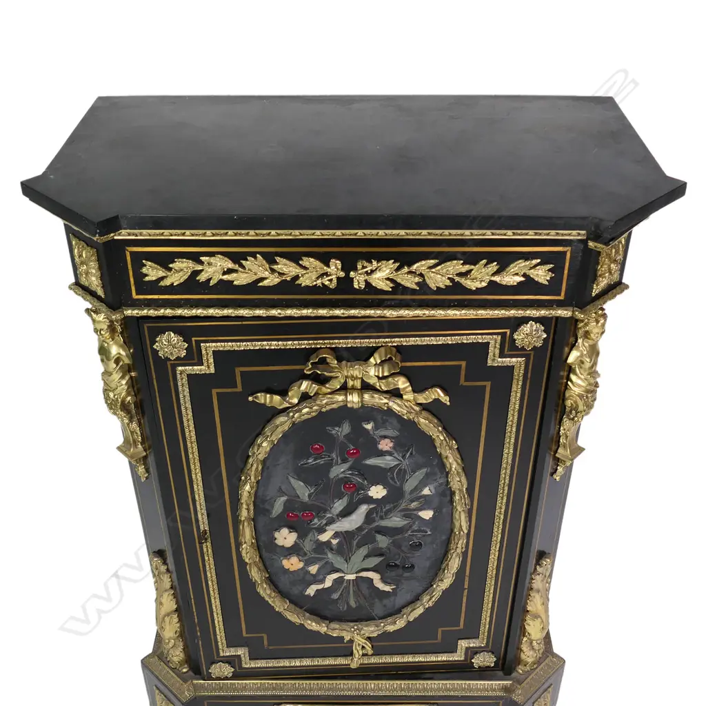 An impressive 19thC French ebonised and pietra dura pier cabinet Image 1++