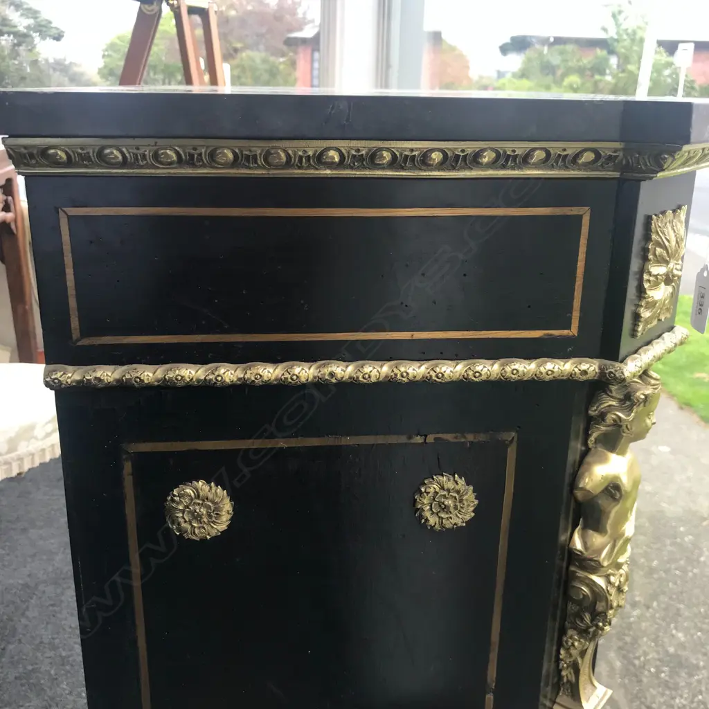 An impressive 19thC French ebonised and pietra dura pier cabinet Image 1++