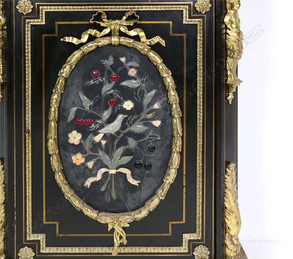 An impressive 19thC French ebonised and pietra dura pier cabinet Image 1++