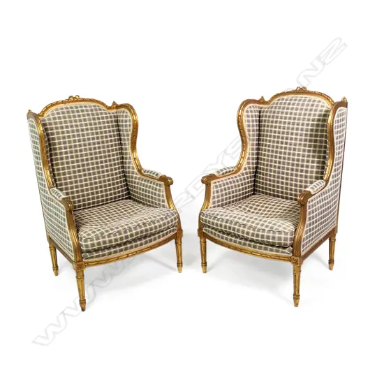 A pair of French Louis XVI style bergères