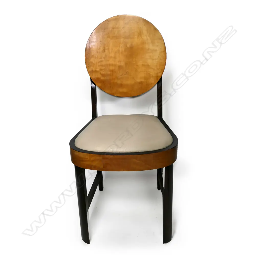 An Art Deco walnut and maple dining suite with six chairs Image 1++
