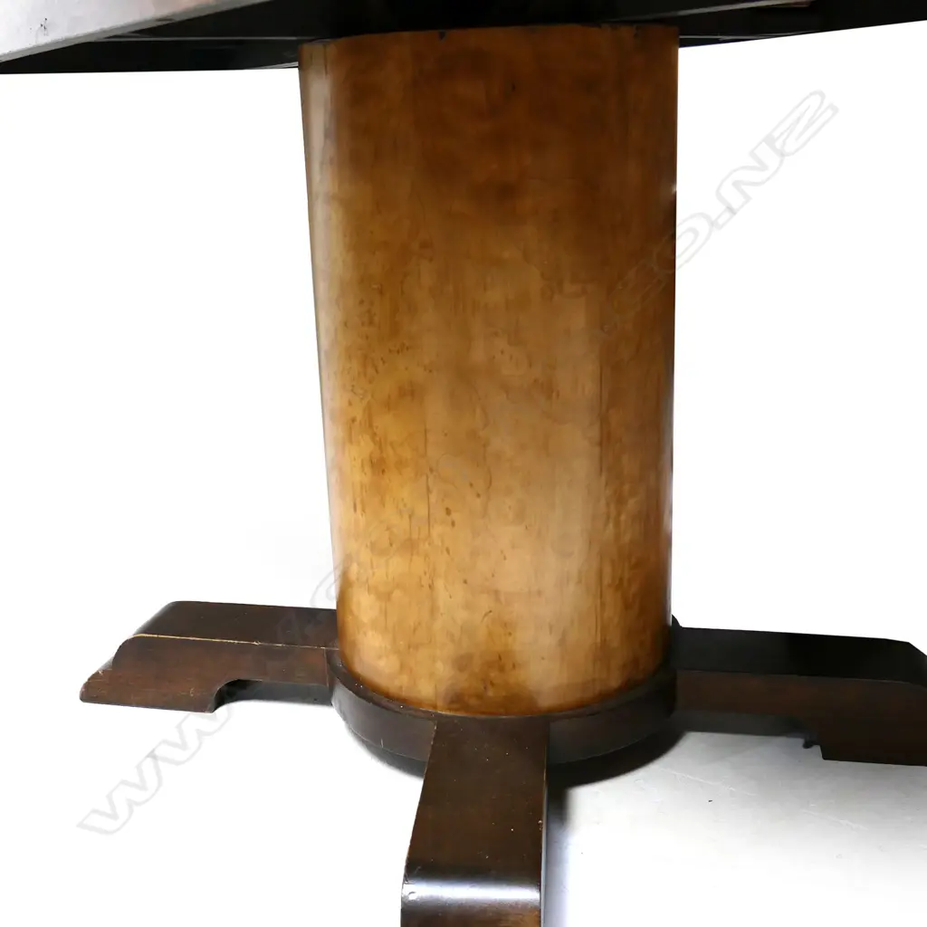 An Art Deco walnut and maple dining suite with six chairs Image 1++