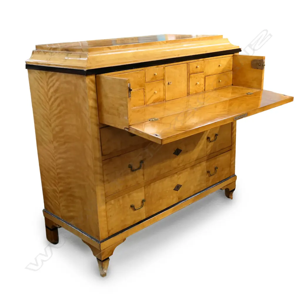 A Biedermeier birch four drawer secretaire Image 1++