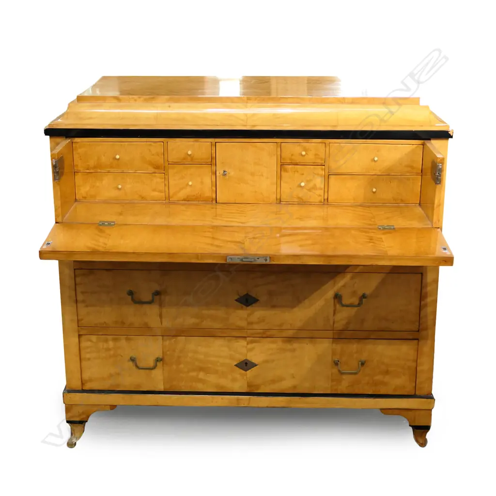 A Biedermeier birch four drawer secretaire Image 1++