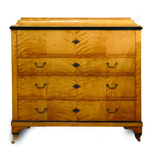 A Biedermeier birch four drawer secretaire