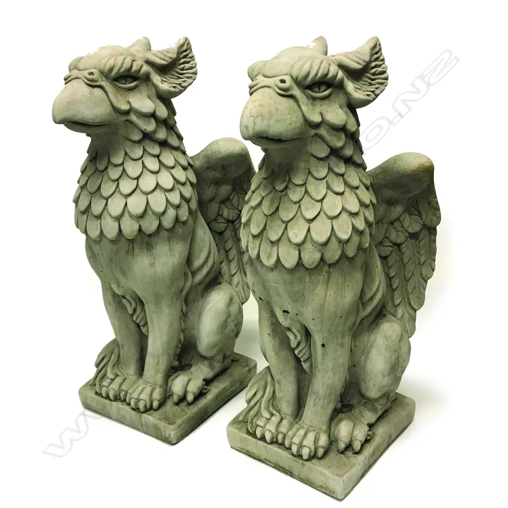 A pair of fine concrete garden/entrance griffins Image 1++