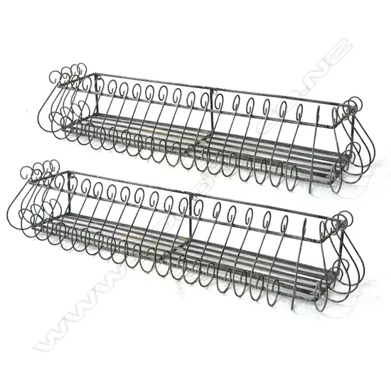 A pair of French galvanized metal window flower boxes