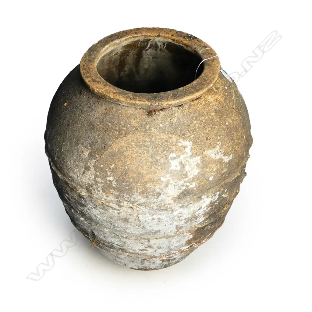 An old European terracotta tall olive oil storage jar Image 1++