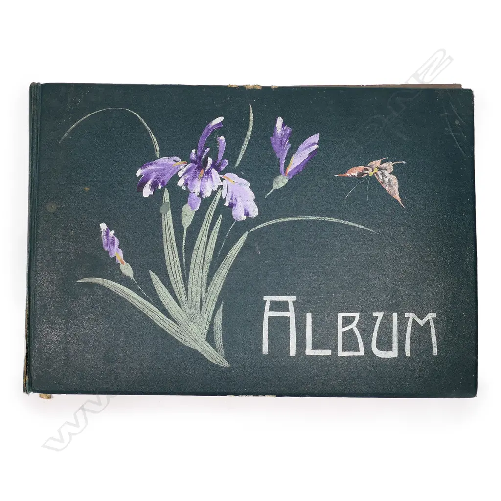 An Edwardian postcard album, contains two hundred and forty-one cards including Louis Wain, Mabel Lucie Attwell, various WWI cards, NZ rugby 1906, Māori rugby tour 1926, greetings cards, etc. Image 1++