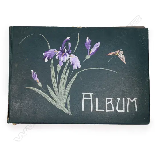 An Edwardian postcard album, contains two hundred and forty-one cards including Louis Wain, Mabel Lucie Attwell, various WWI cards, NZ rugby 1906, Māori rugby tour 1926, greetings cards, etc.