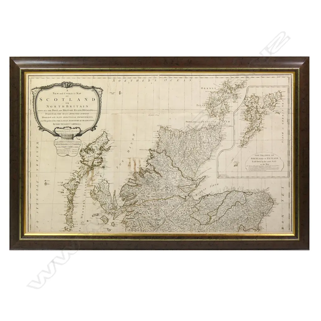 A large framed map 'Scotland or North Britain...by Lieutenant Sayer', (Northern Section) Printed for Robt. Sayer, London 1790, steel engraving on two sheets. 630 x 1070mm (image) Image 1++