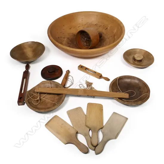 A selection of eleven old butter making items from a Welsh farm,