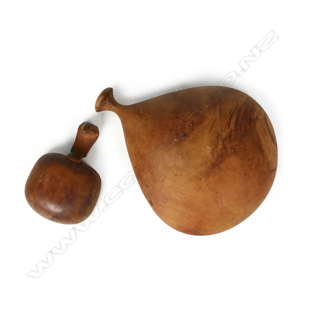 Two Levi Borgstrom carved wooden spoons, one a tea caddy scoop, the other with wide tapered bowl, small crack to rim, both with hook form short handles. Maximum W.105mm. Image 1++