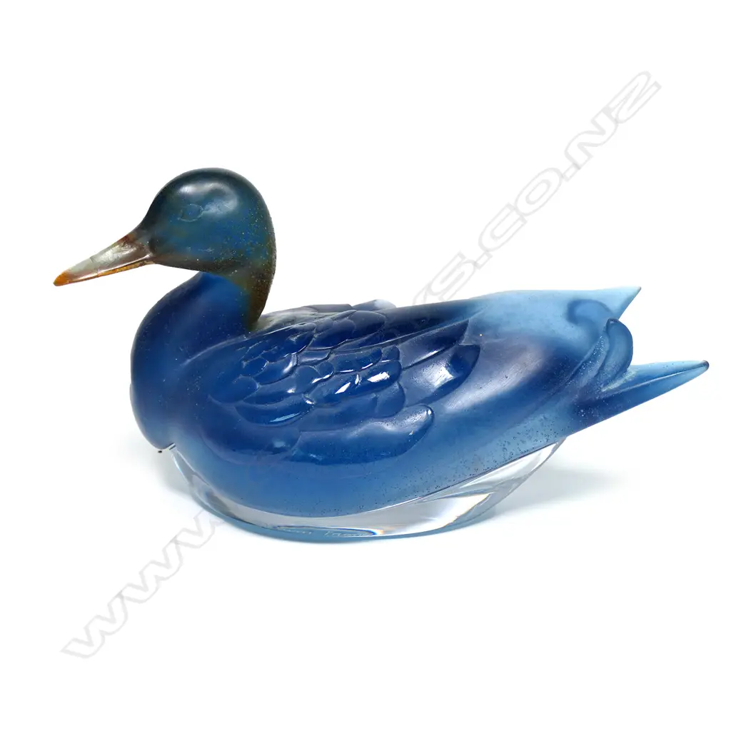 A Daum pâte de verre duck box and cover, the base signed 'Daum, France'. Beak restored. L.270mm Image 1++
