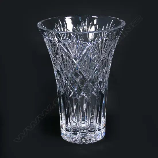 Waterford crystal trumpet vase, fluted and diamond decoration. Etched mark. H.254mm