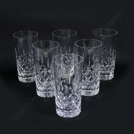 Waterford crystal set of six Lismore hi ball glasses, faceted base, etched mark. H.142mm.