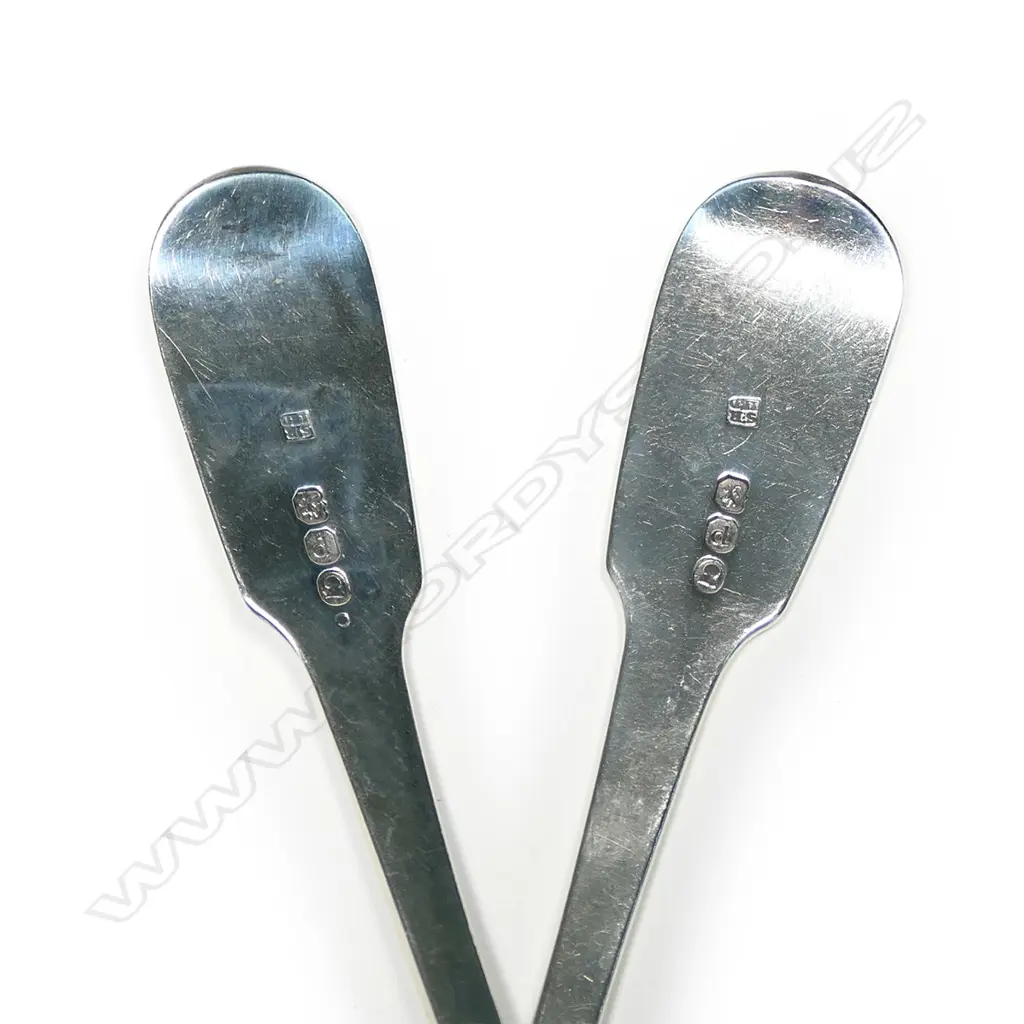 A pair of Geo III silver sauce ladles, fiddle and shell pattern. London 1819 by Solomon Royes and John East Dix. 130gm Image 1++