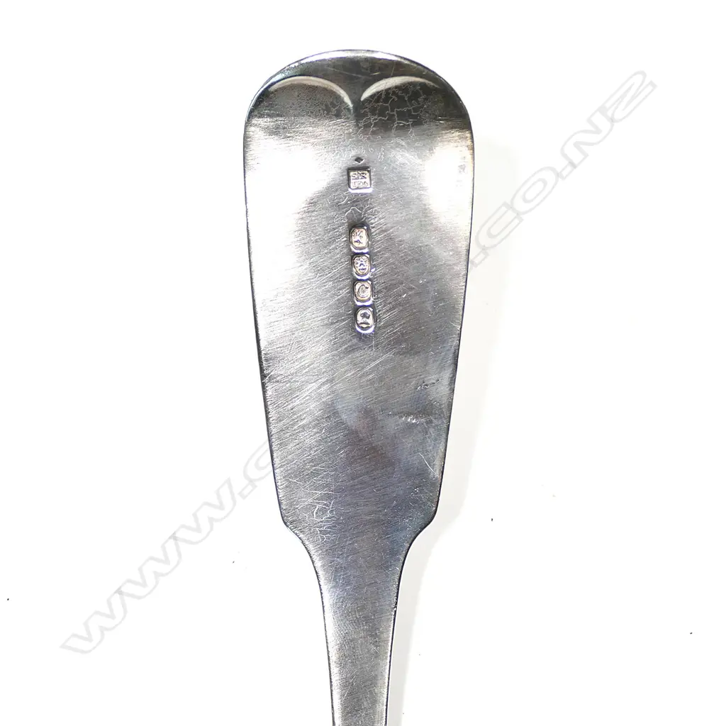 A Geo III silver soup ladle, fiddle pattern, London 1818 by Solomon Royes and John East Dix. 175gm Image 1++