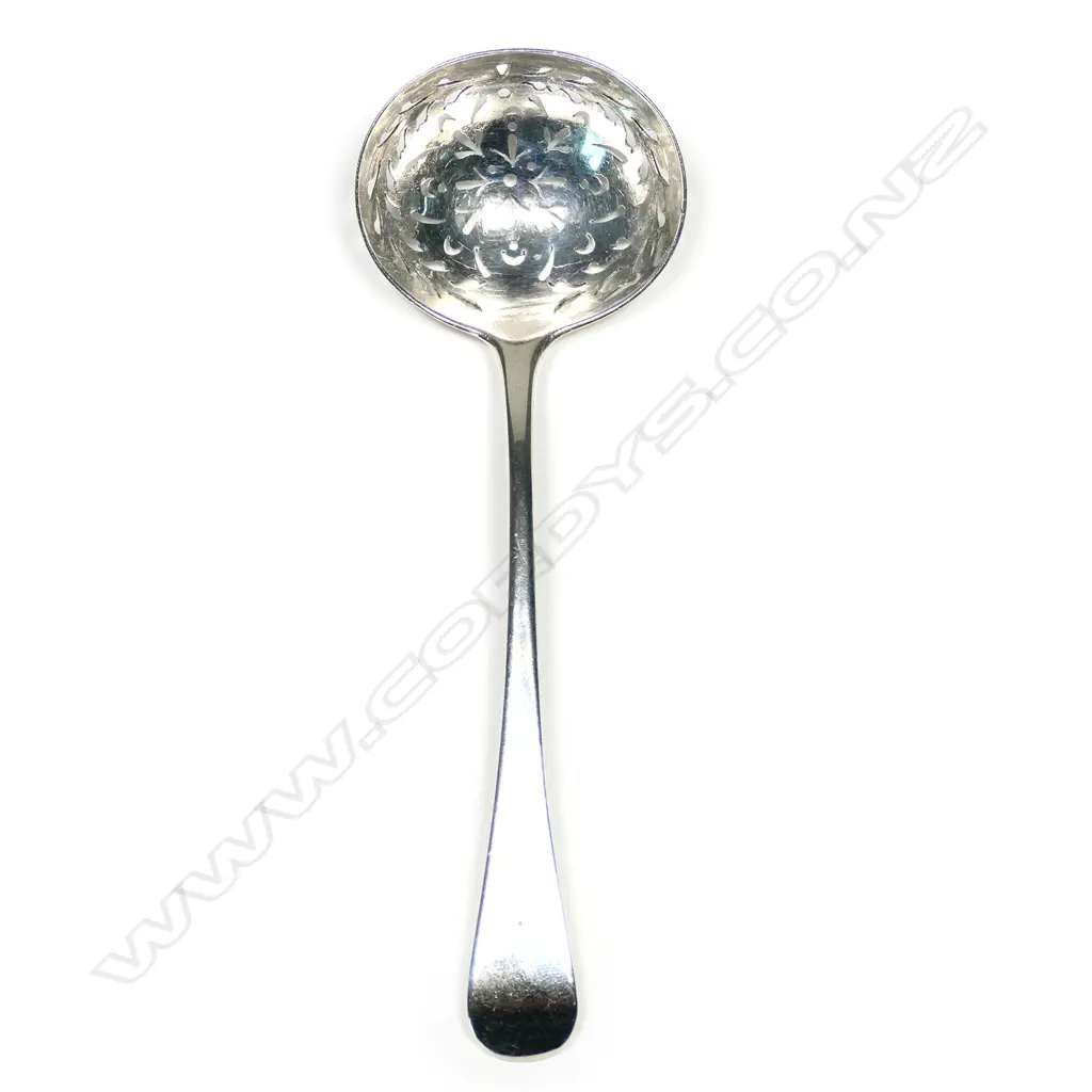 A Geo III silver sifter ladle, Old English pattern, London 1819 by Wm. Eley and Wm. Fearn. 55gm Image 1++