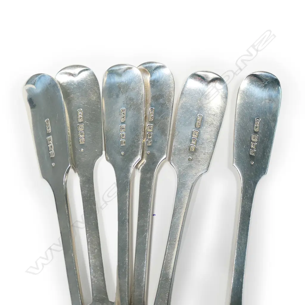 A set of six Edw. silver dessert spoons, fiddle pattern with bright cut decoration, London 1801 by Chas. T. Maine (of Jersey). 279gm Image 1++