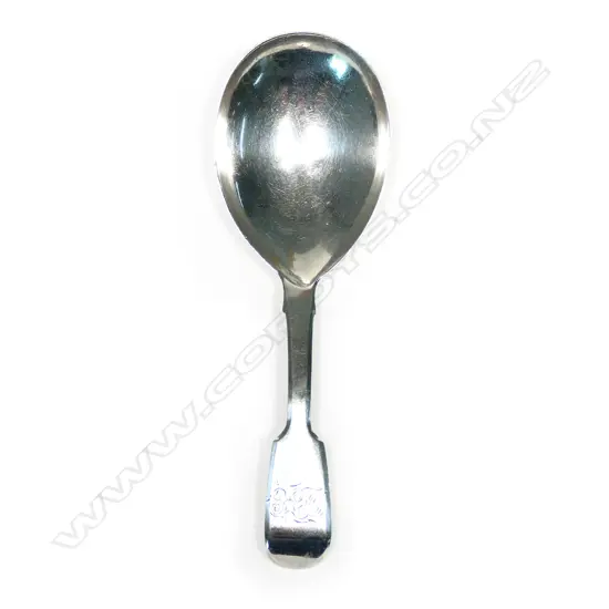 A Geo IV silver caddy spoon, Old English pattern with fig shaped bowl. London 1828 by Chas. Shipway.