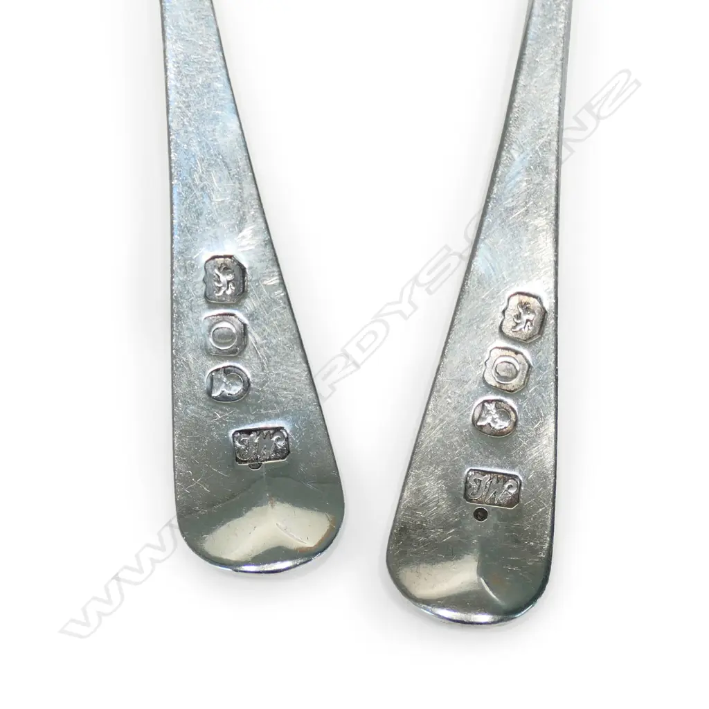 A pair of Geo III silver mustard spoons, Old English pattern. London 1789 by Thos. Wallis. Image 1++