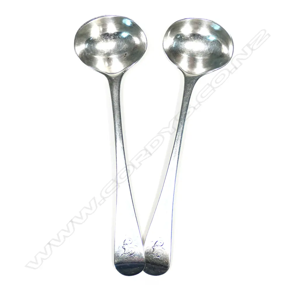 A pair of Geo III silver mustard spoons, Old English pattern. London 1789 by Thos. Wallis. Image 1++