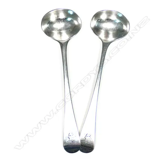 A pair of Geo III silver mustard spoons, Old English pattern. London 1789 by Thos. Wallis.