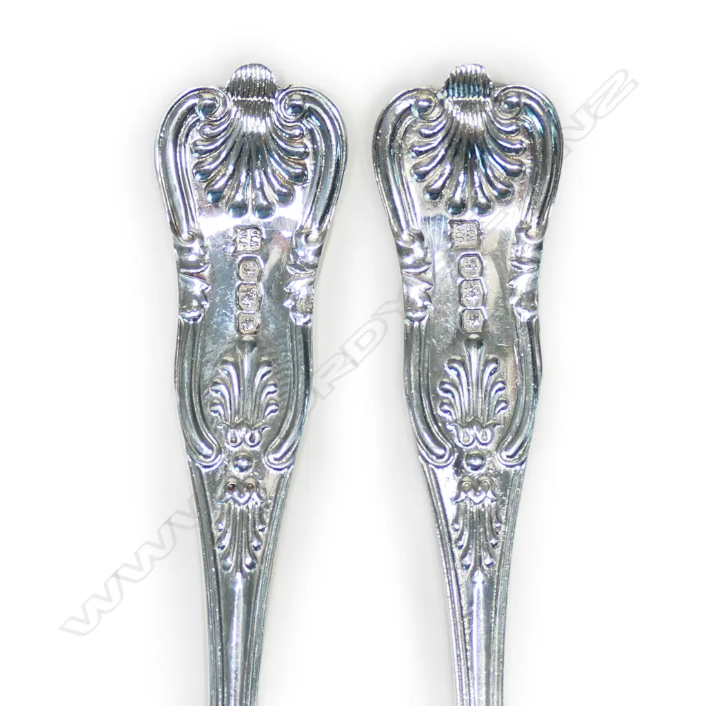 A pair of Edw silver King's pattern mustard spoons, Birmingham 1905 by James Deakin & Sons. Image 1++