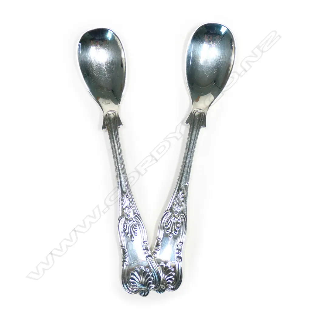 A pair of Edw silver King's pattern mustard spoons, Birmingham 1905 by James Deakin & Sons. Image 1++