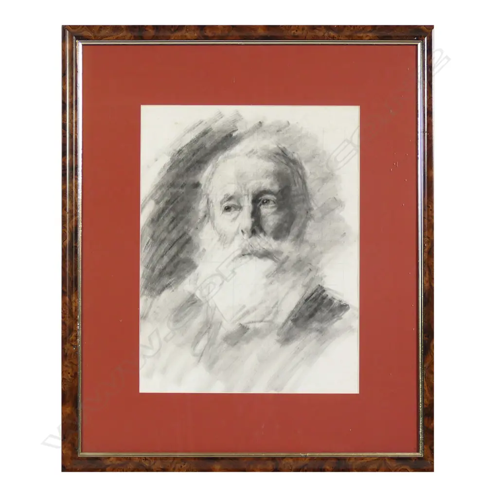 Marcus King (1891 - 1983), untitled portrait of a bearded gent, charcoal on paper, unsigned, 440 x 345mm. Provenance: The McGregor Wright Gallery Collection. Image 1++
