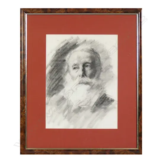 Marcus King (1891 - 1983), untitled portrait of a bearded gent, charcoal on paper, unsigned, 440 x 345mm. Provenance: The McGregor Wright Gallery Collection.