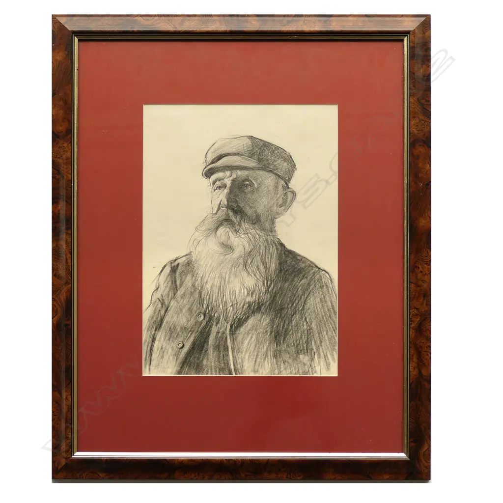 Harry Linley Richardson (UK/NZ 1878-1947), untitled portrait of a bearded gent, pencil on paper, unsigned, 310 x 200mm. Provenance: The McGregor Wright Gallery Collection. Image 1++