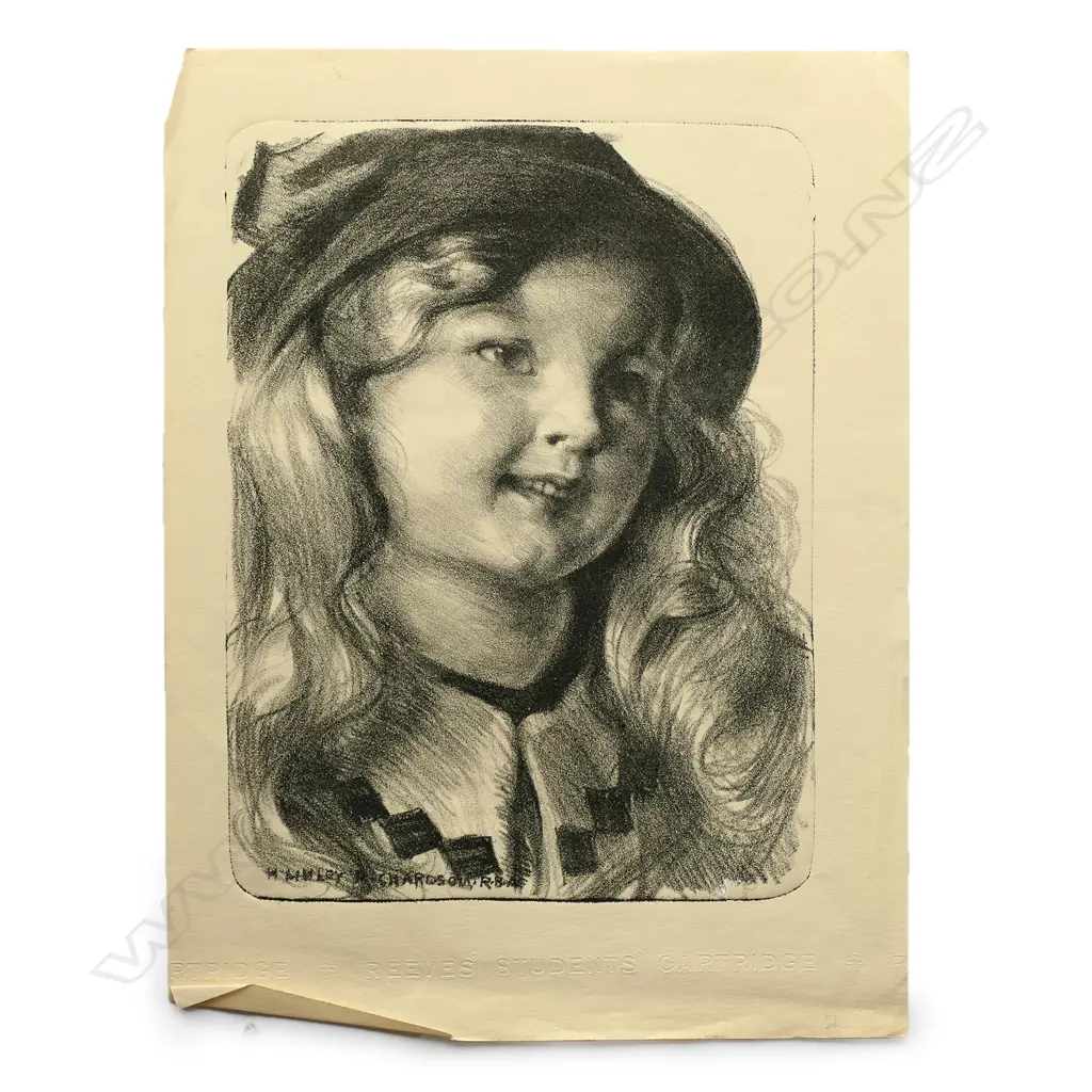 Harry Linley Richardson (UK/NZ 1878-1947), untitled portrait of a girl, lithograph, signed in the plate, 300 x 225mm. Provenance: The McGregor Wright Gallery Collection. 750 x 600mm. Image 1++