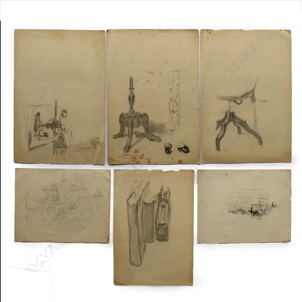 Petrus van der Velden (1837-1913), six untitled sketches, graphite on paper, unsigned, the largest 370 x 250mm.  Provenance: Ex. the collection of Richard Louden then ex. the McGregor Wright Gallery Collection. Image 1++