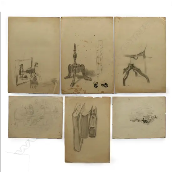Petrus van der Velden (1837-1913), six untitled sketches, graphite on paper, unsigned, the largest 370 x 250mm.  Provenance: Ex. the collection of Richard Louden then ex. the McGregor Wright Gallery Collection.