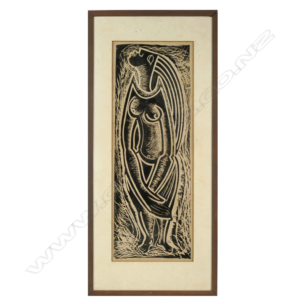 Cliff Whiting (1936-2017), Untitled Figure Study, linocut. 910 x 335mm. Image 1++