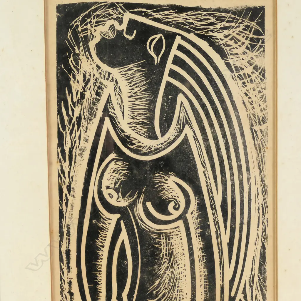 Cliff Whiting (1936-2017), Untitled Figure Study, linocut. 910 x 335mm. Image 1++