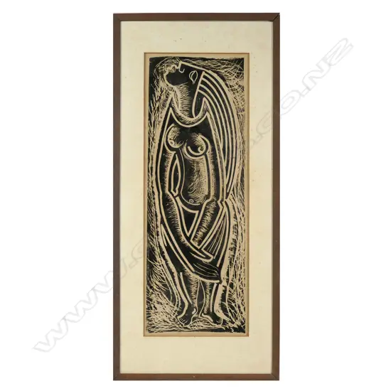 Cliff Whiting (1936-2017), Untitled Figure Study, linocut. 910 x 335mm.