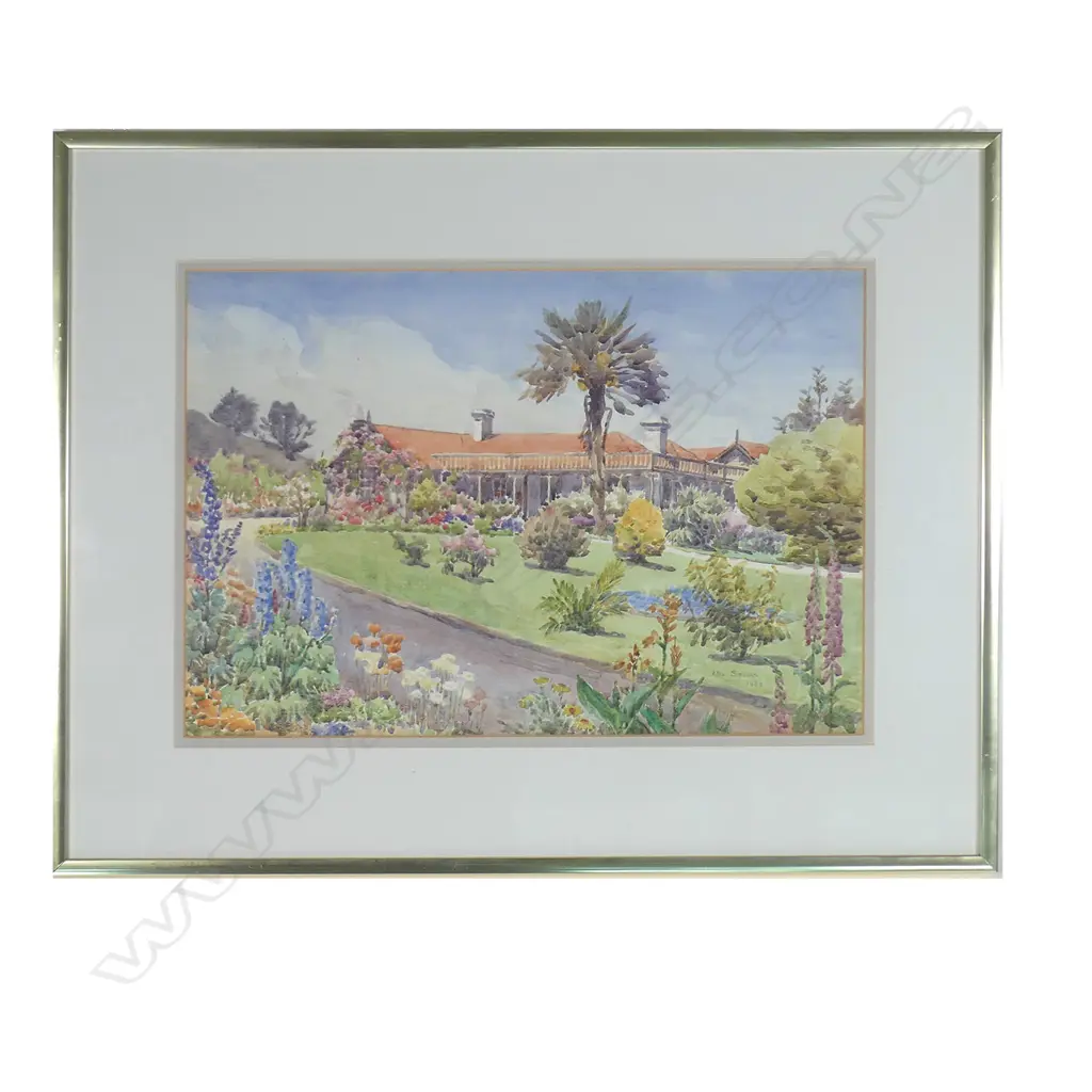 Ella Spicer (1876-1956), 'Emerald Hill', watercolour on paper, signed, labelled and entitled verso, 270 x 390mm. Note: Emerald Hill probably refers to the historic homestead in One Tree Hill previously owned by Max Cryer. Image 1++