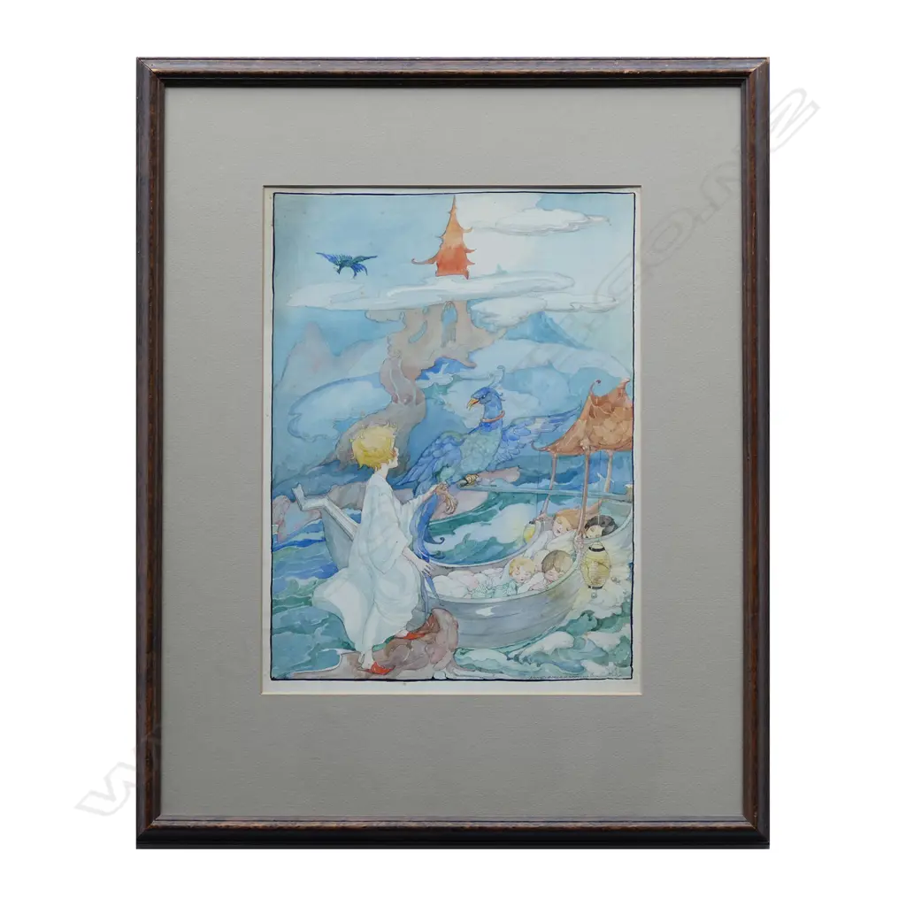 Anne M.A. Anderson (1874-1952), children's book illustration, untitled phoenix and children, watercolour on paper, signed, 340 x 250mm. Note: Anne Anderson was a prolific Scottish illustrator, primarily known for her Art Nouveau children's book illustrations, although she also painted, etched and designed greeting cards. Image 1++