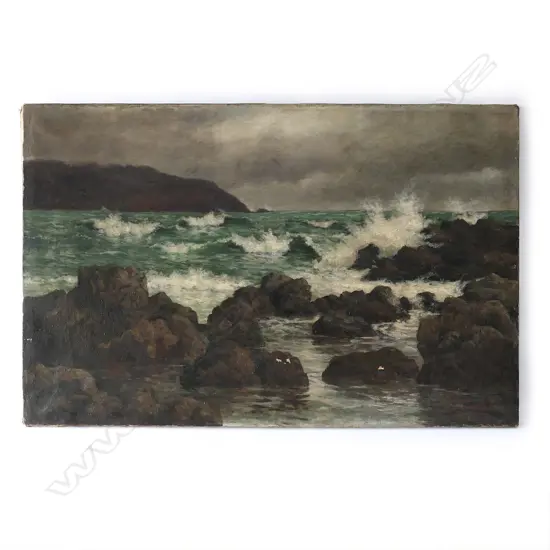 George Edmund Butler (UK/NZ.1870-1936), untitled Wellington coast, oil on canvas, signed, 610 x 965mm. Professional repairs.